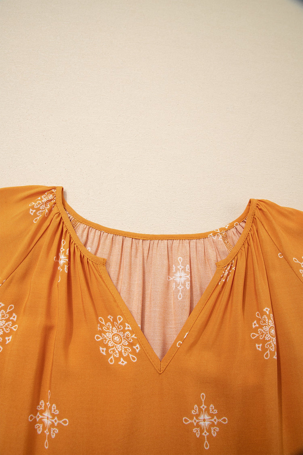 Plus Size Floral Boho Chic Notch V-Neck Top