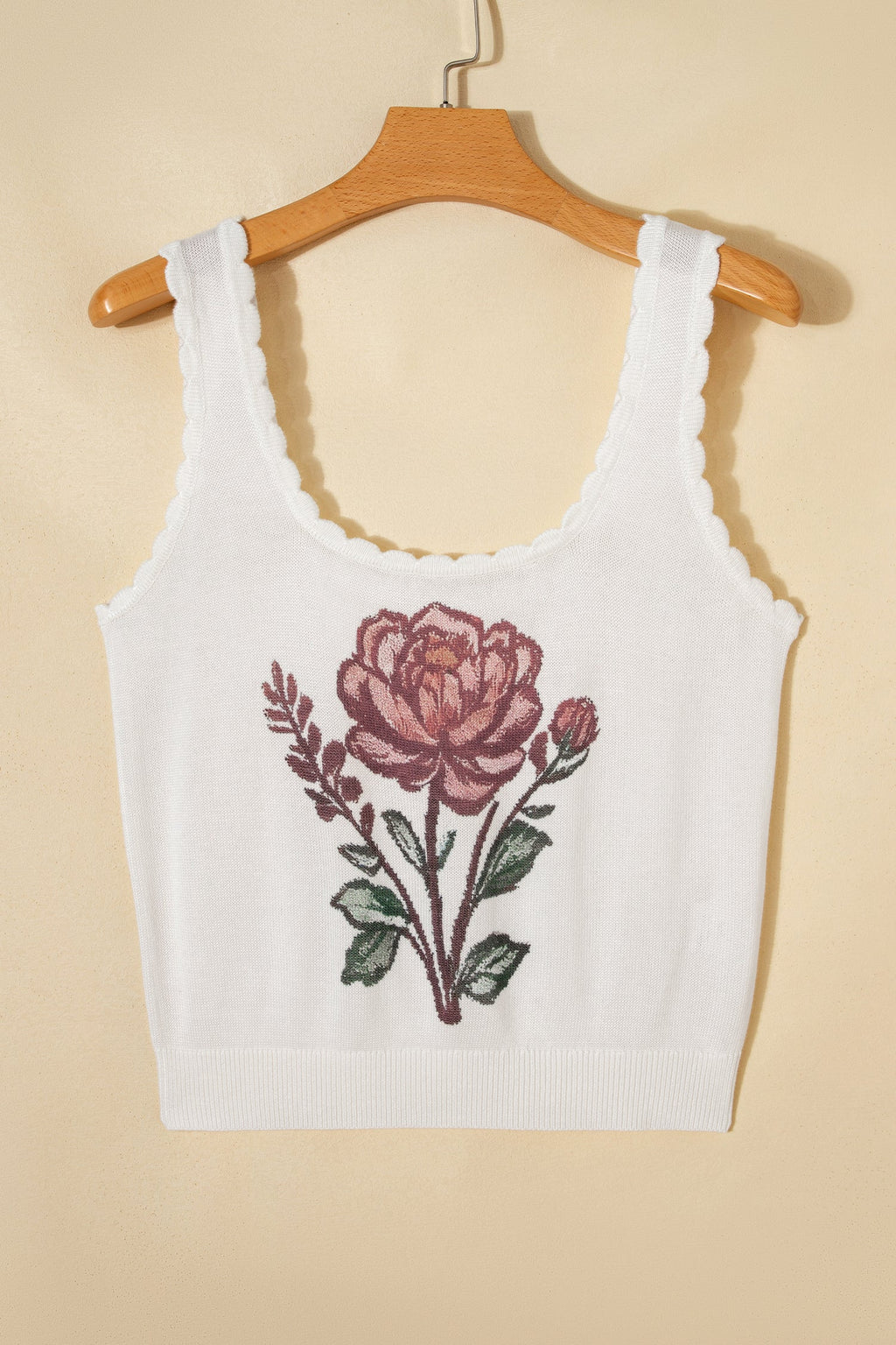Floral Scallop Square Neck Knit Sweater Top