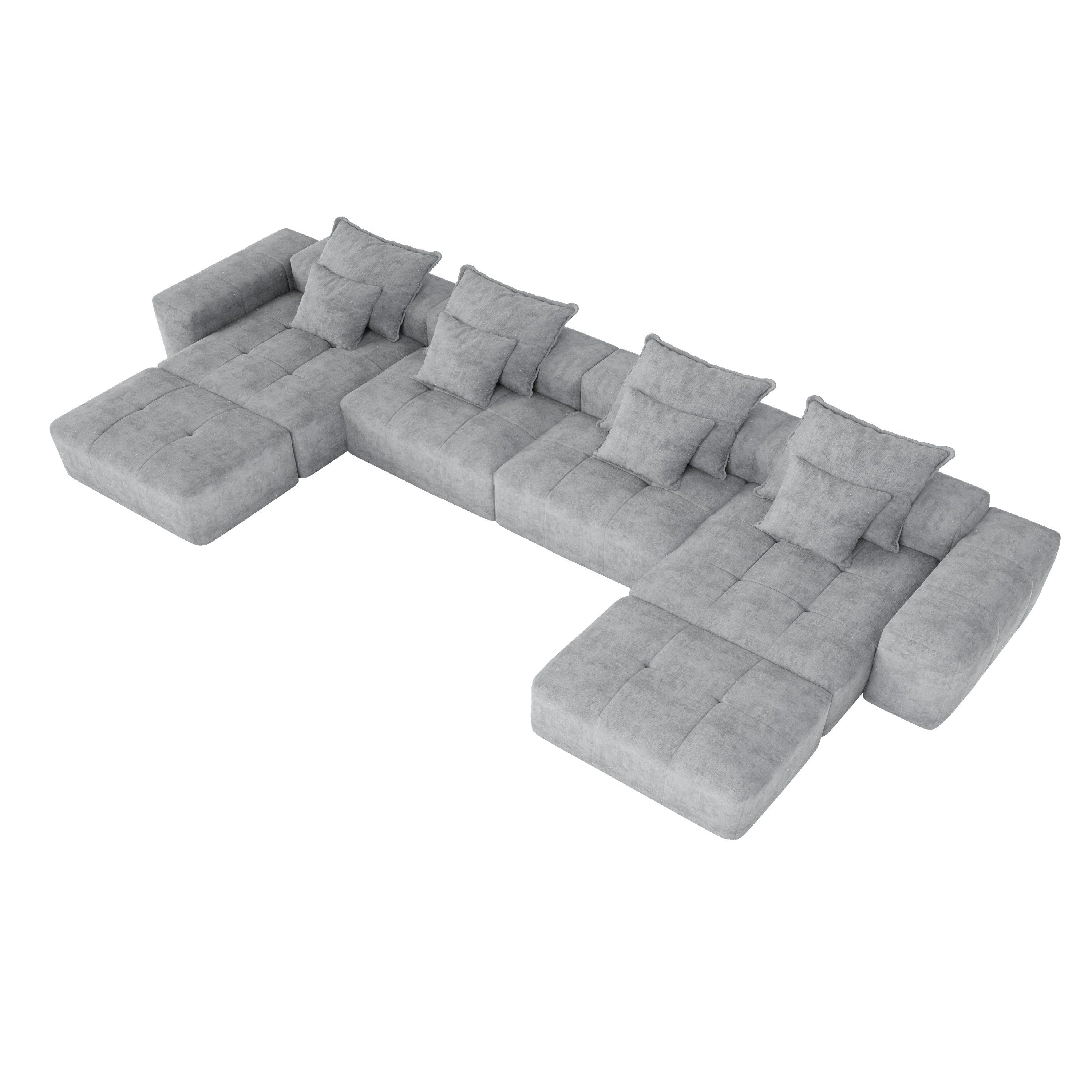 Modern Oversized Modular Sectional Sofa, Sparkling Chenille Fabric Soft Cushion Sofa with 8 Pillows, 8 PCS DIY Combination Tufted Sofa, No Assembly Required, GREY
