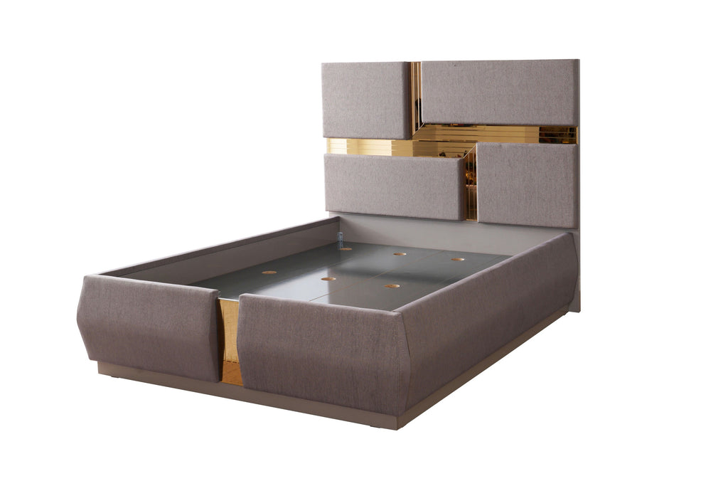 Lorenzo Queen 4 Pc Bedroom Set made with wood and gold accents in Gray(NJ warehouse Inventory)