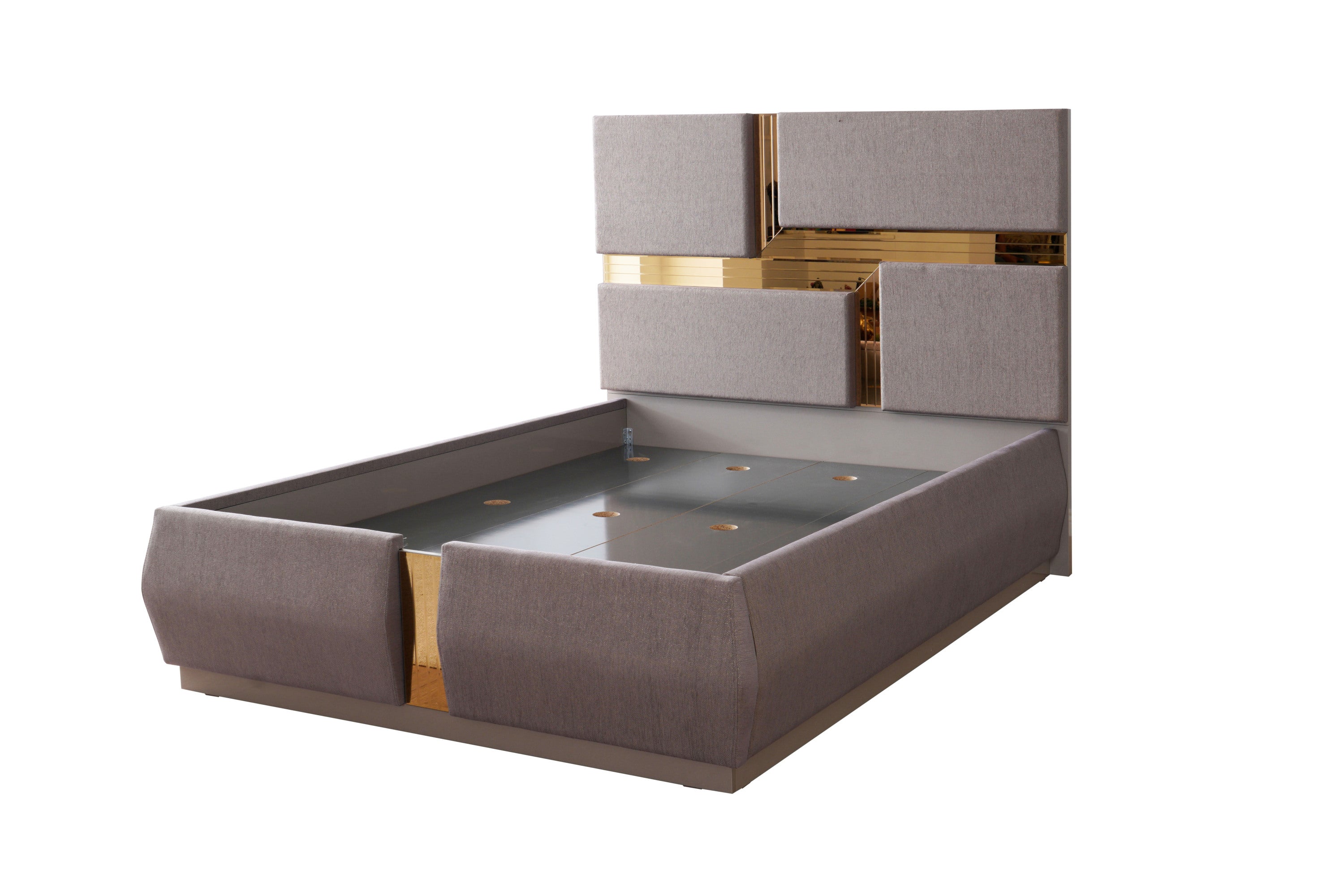 Lorenzo Queen 4 Pc Bedroom Set made with wood and gold accents in Gray(NJ warehouse Inventory)