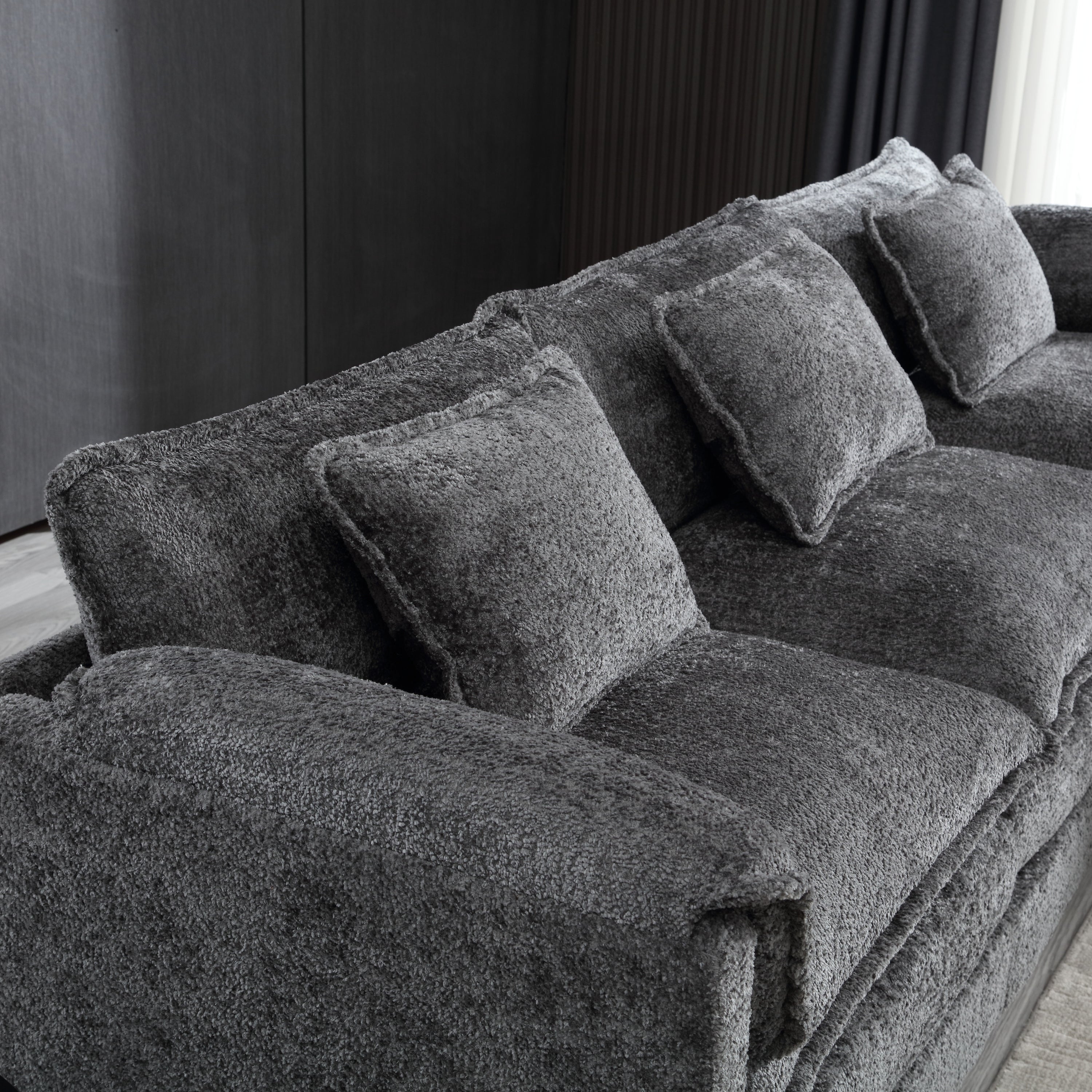 UNITED WE WIN 112' Oversized Sectional Sofa Cloud Couch for Living Room, Modern Chenille L Shaped Couch, Comfy Boucle Modular Sofa Sleeper with Moveable Ottoman & Memory Foam