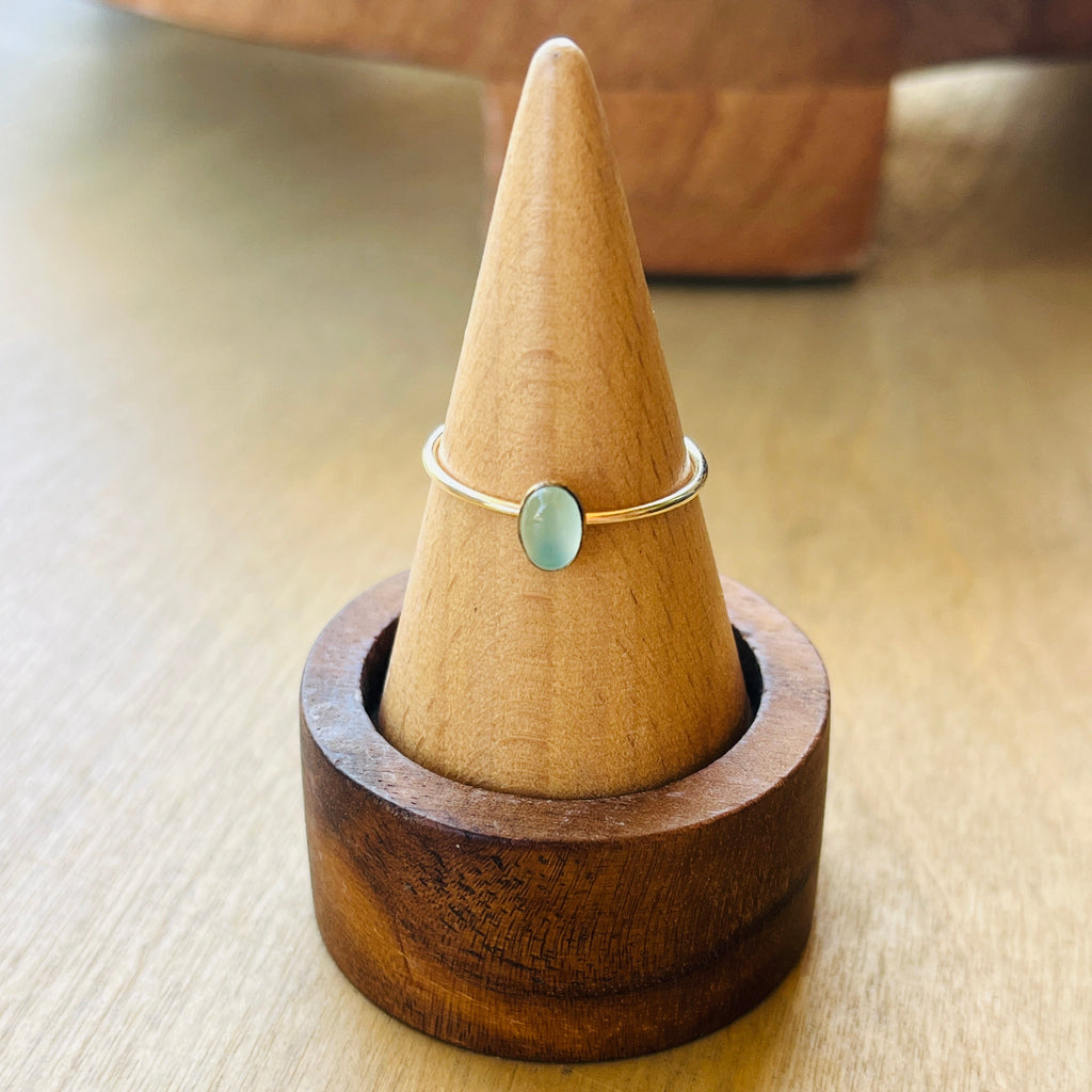 14k gold filled OVAL AQUA CHALCEDONY GEMSTONE RING