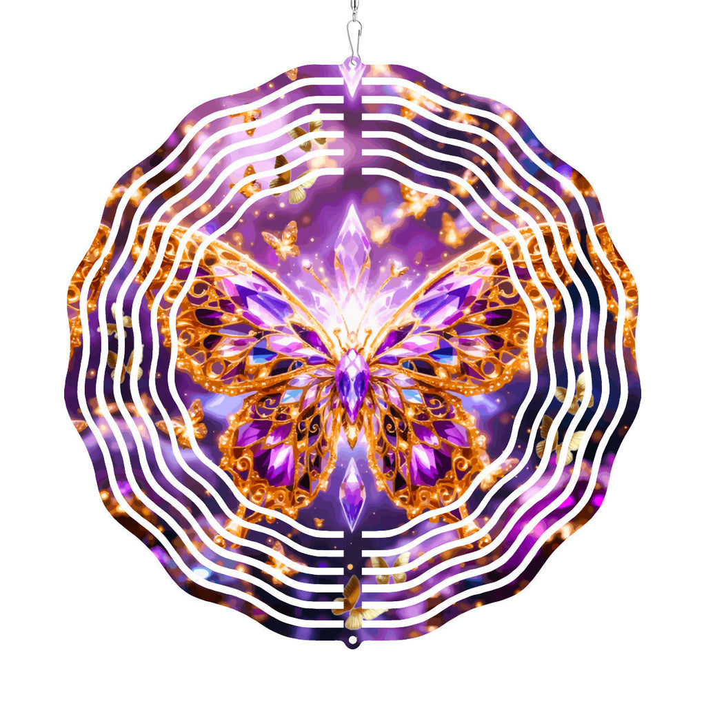 Purple Crystal Butterfly 3D Wind Spinner Outdoor Decor