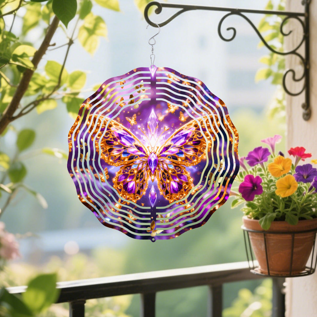 Purple Crystal Butterfly 3D Wind Spinner Outdoor Decor