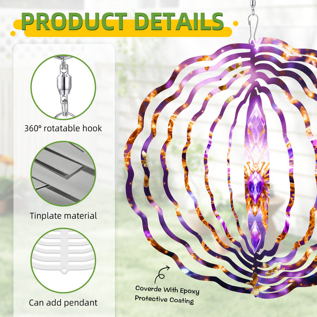 Purple Crystal Butterfly 3D Wind Spinner Outdoor Decor