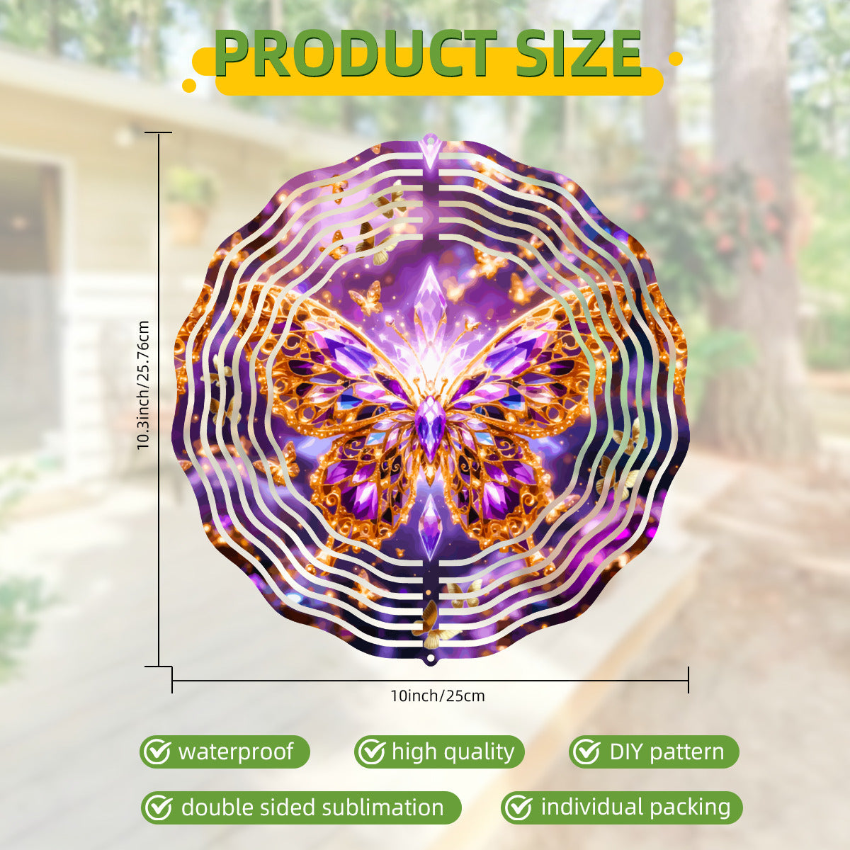 Purple Crystal Butterfly 3D Wind Spinner Outdoor Decor