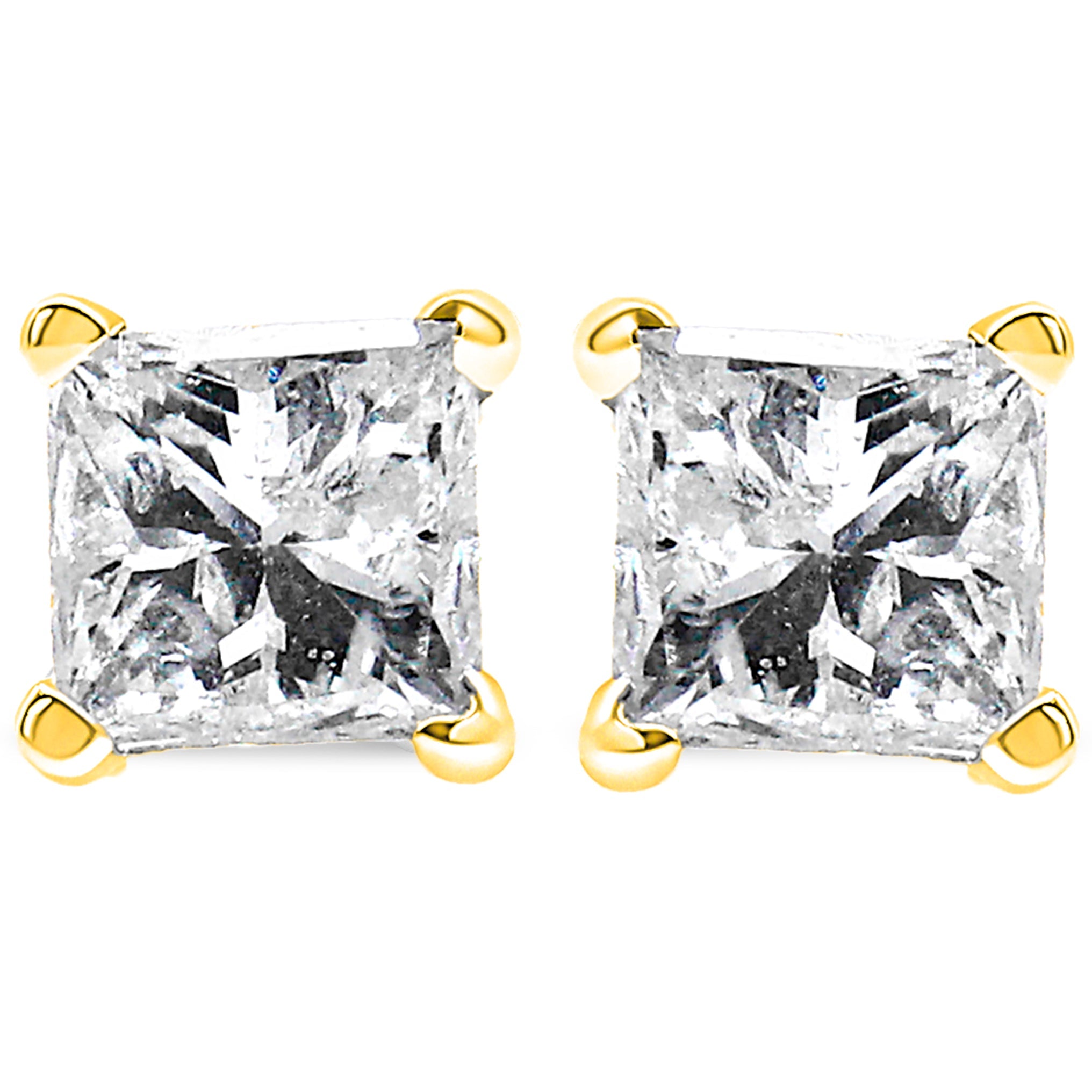 14K Yellow Gold 3/8 Cttw Princess-Cut Square Near Colorless Diamond Classic 4-Prong Solitaire Stud Earrings (J-K Color, SI1-SI2 Clarity)