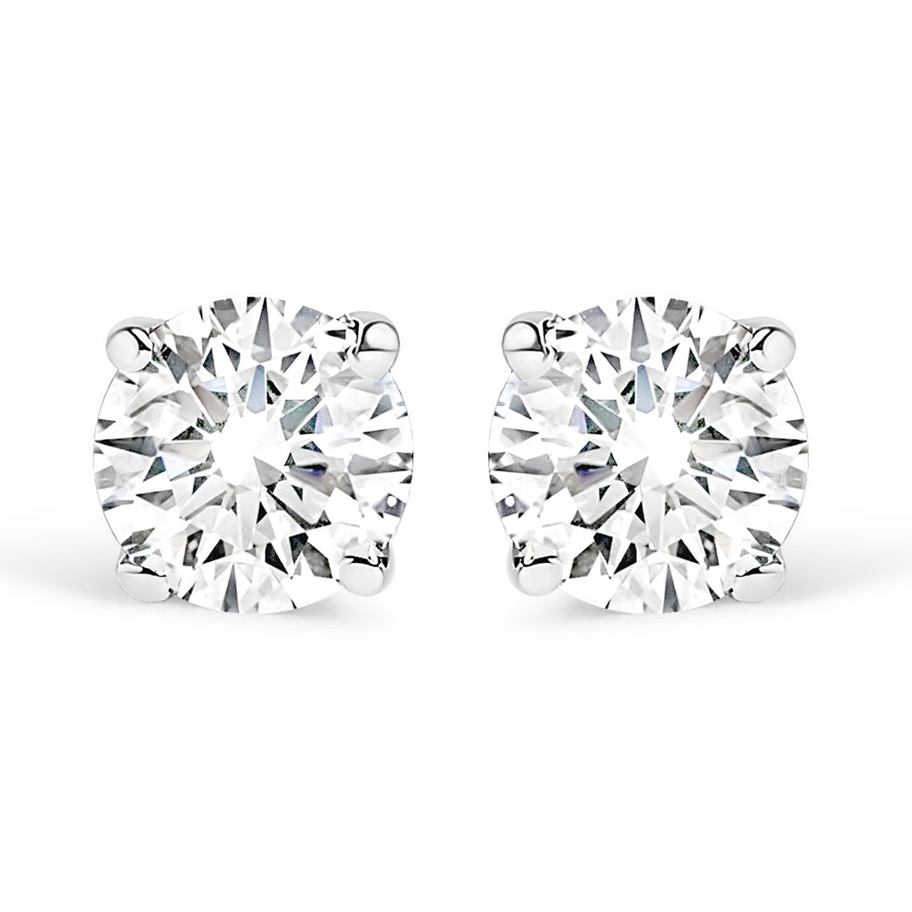 AGS Certified 14K White Gold 1.0 Cttw 4-Prong Set Brilliant Round-Cut Solitaire Diamond Push Back Stud Earrings (E-F Color, SI2-I1 Clarity)