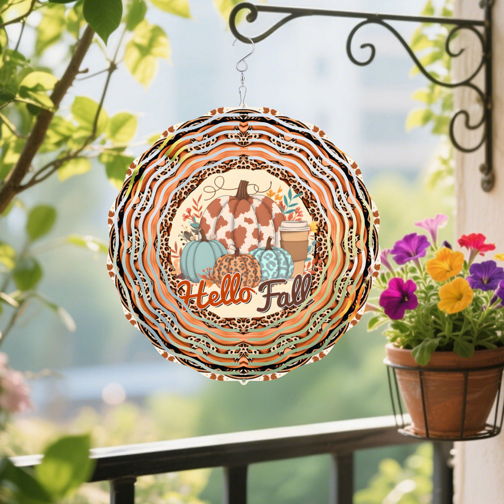 Hello Fall Pumpkins Wind Spinner Outdoor Decor