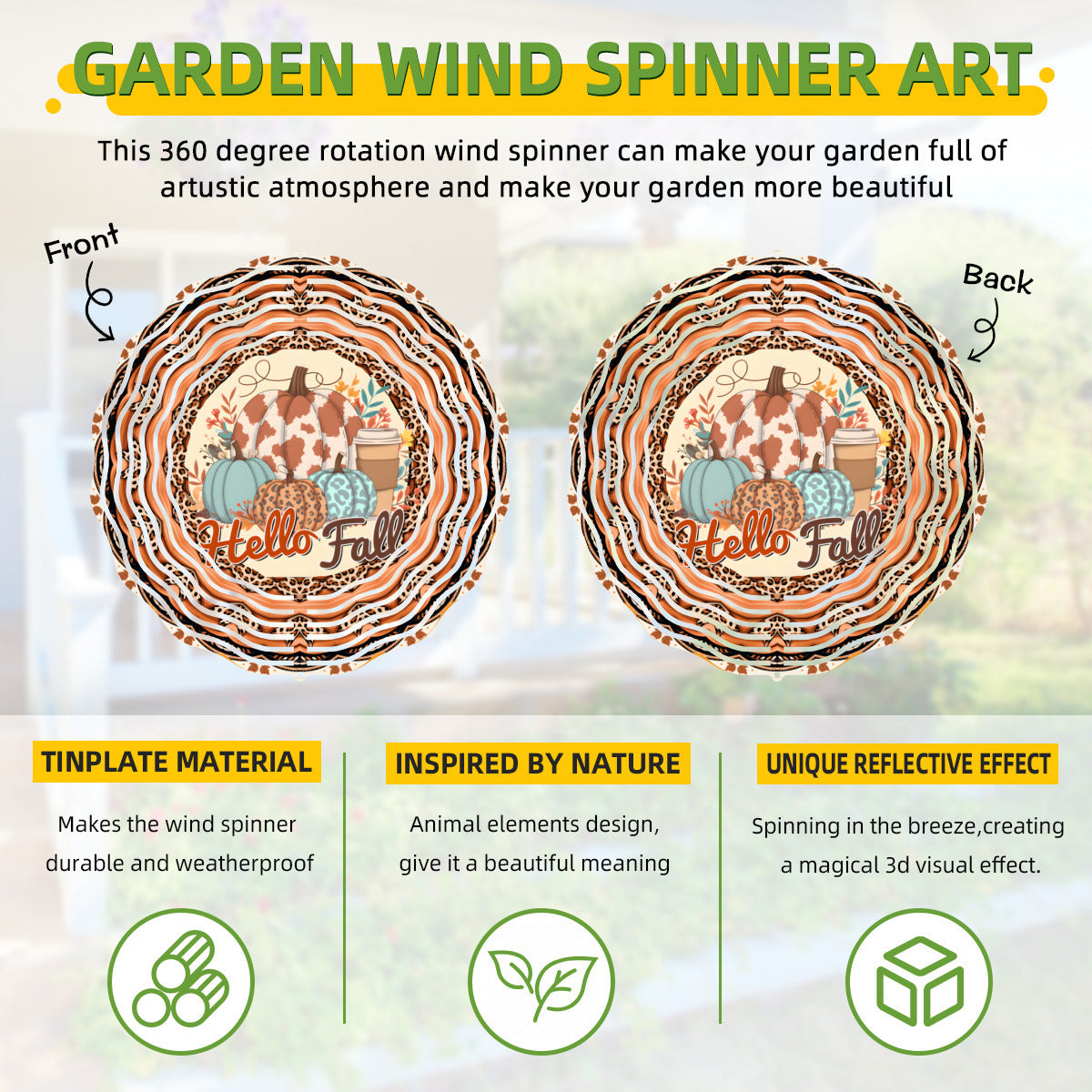 Hello Fall Pumpkins Wind Spinner Outdoor Decor