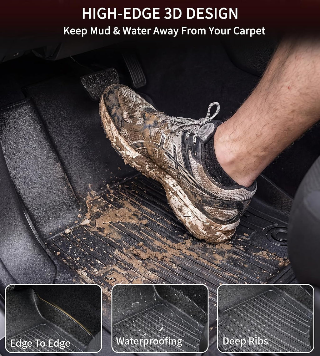 Umbrauto Floor Mats for Toyota Tundra 2014-2021 CrewMax Cab, All Weather TPE Truck Floor Liners Custom Fit Tundra SR5/TRD/Limited/Platinum, 3D Laser Scanned Waterproof Car Rug Front & Rear 2 Row