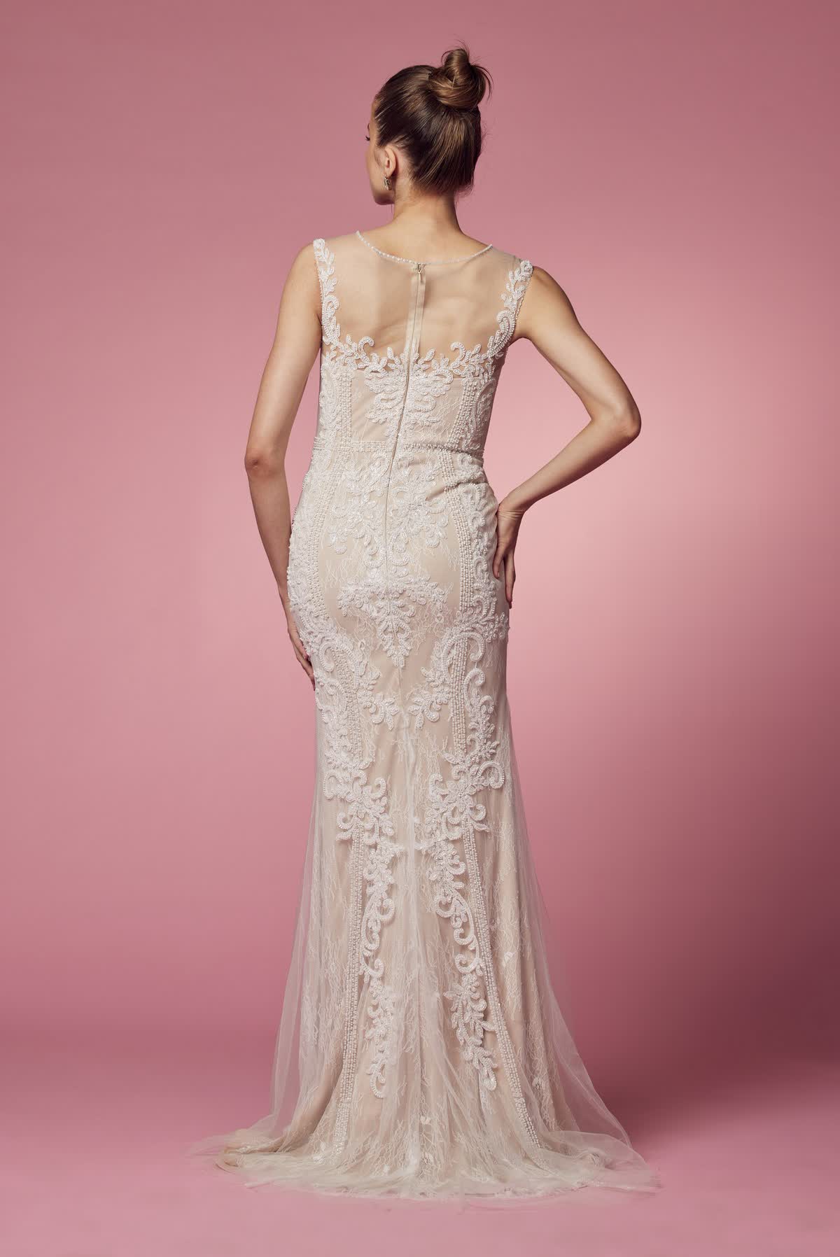 Floral Lace Embellished Long Sheath Plus Size Gown Gown w/ Delicate Beadwork NXE1006P