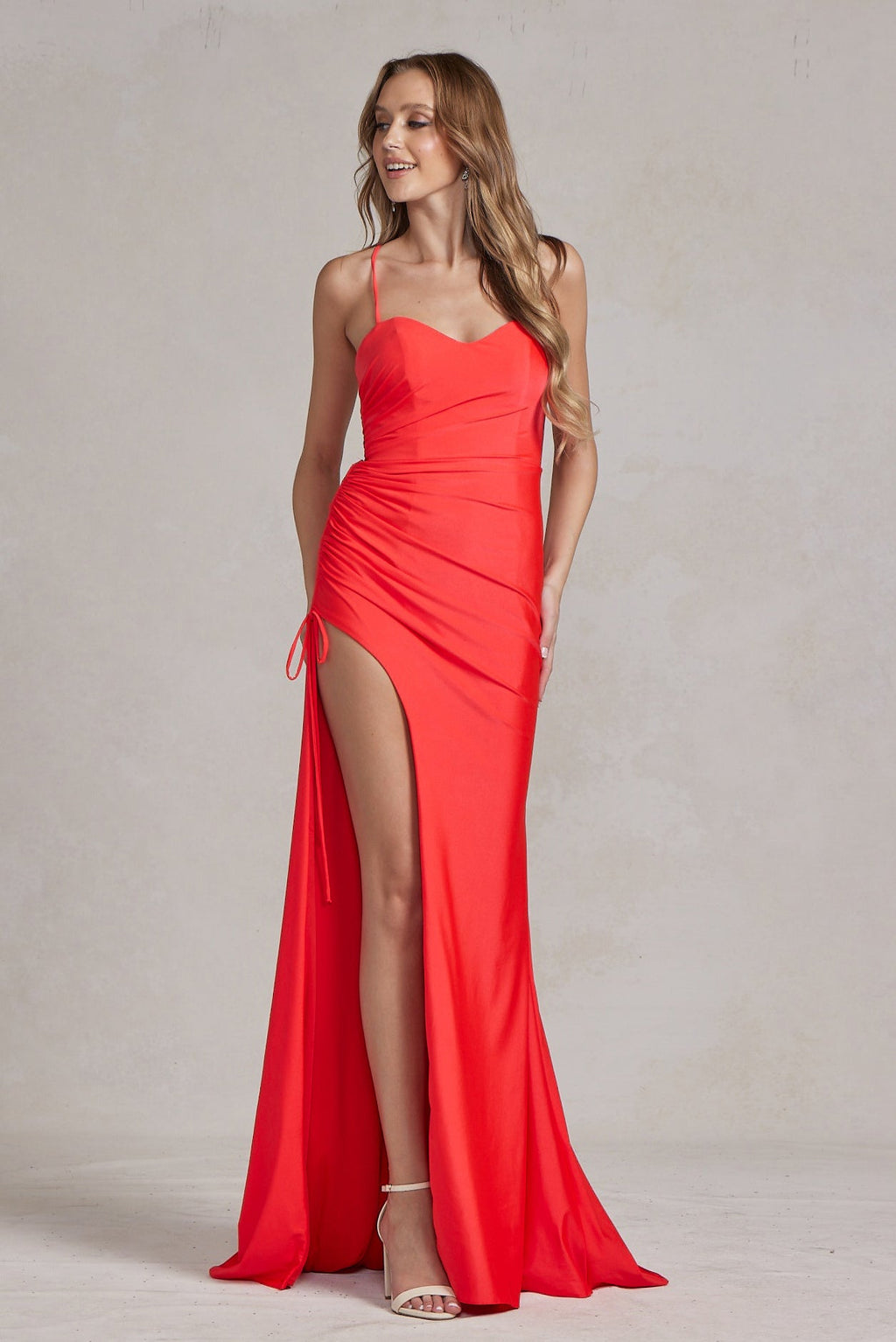 Sleeveless Celebration Dress w/ Ruched Design & Open Lace Up Back NXT1140