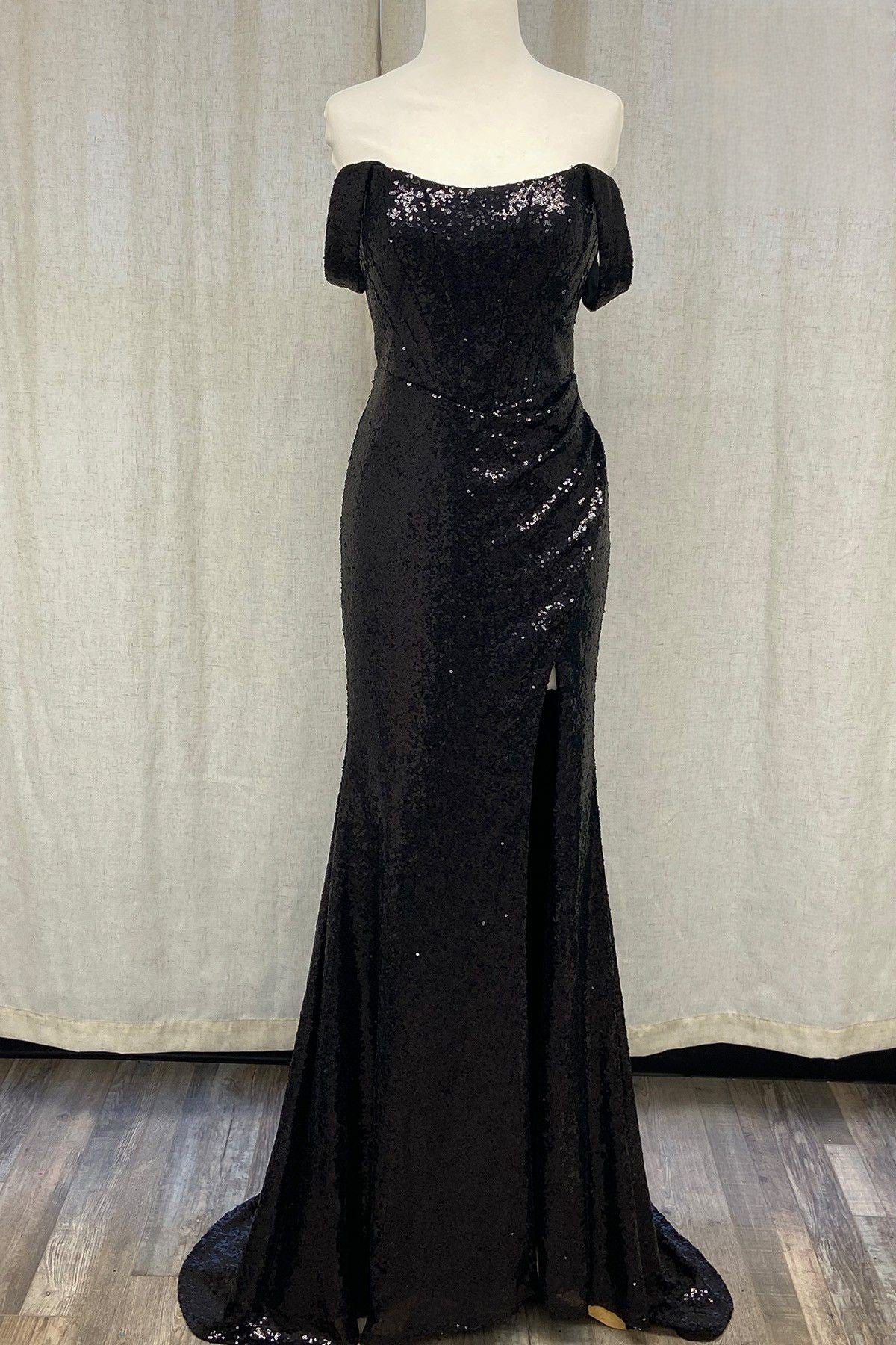 Off The Shoulder Sequins Embellished Evening Dress w/ Straight Across Neckline NXR1203
