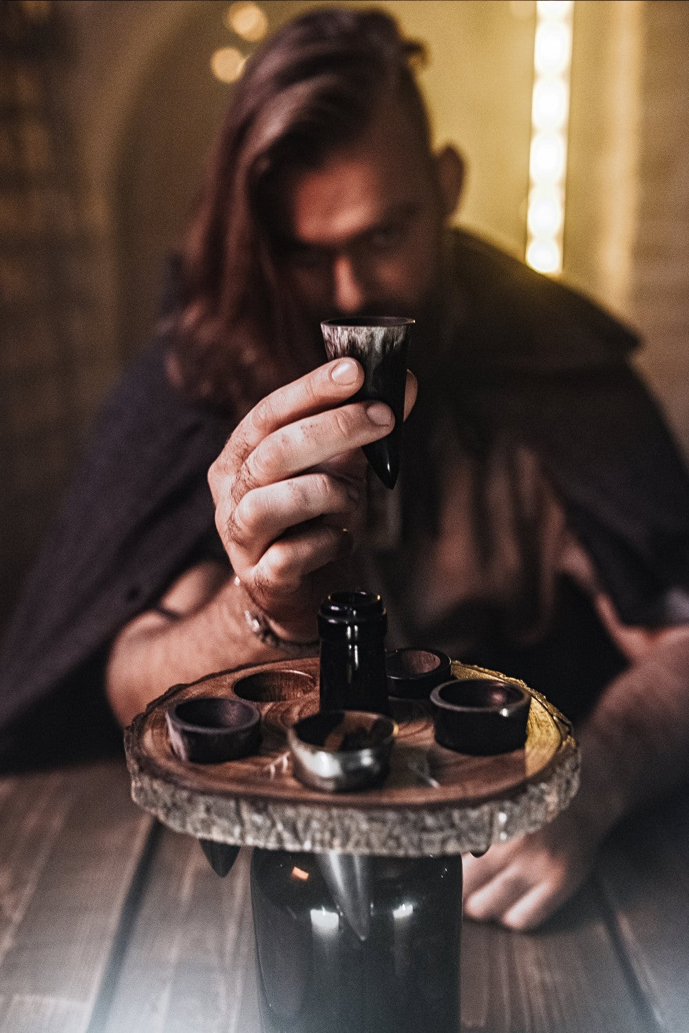 Viking Shot Glass Set – Ox Horn Shots with Rune Tray