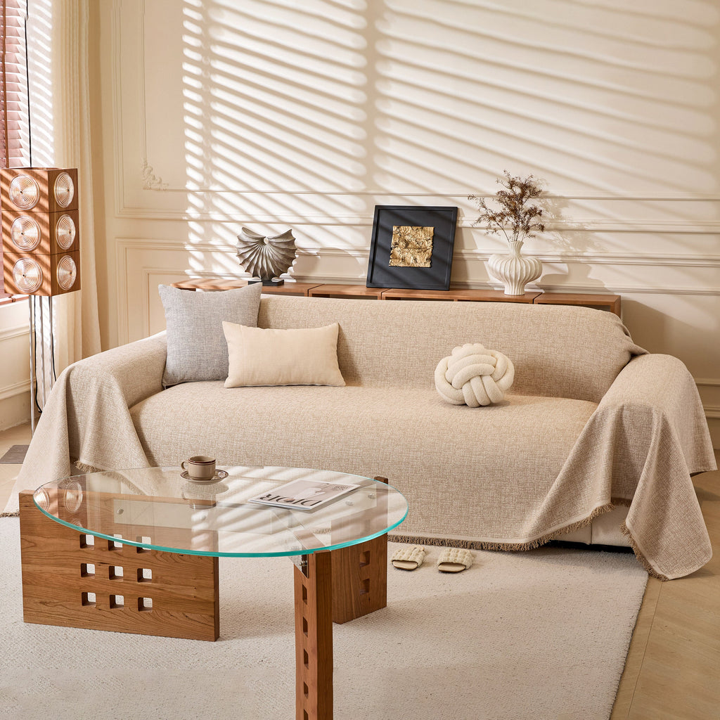 Natural Textured Linen Couch Cover, Breathable & Hypoallergenic Furniture Protector