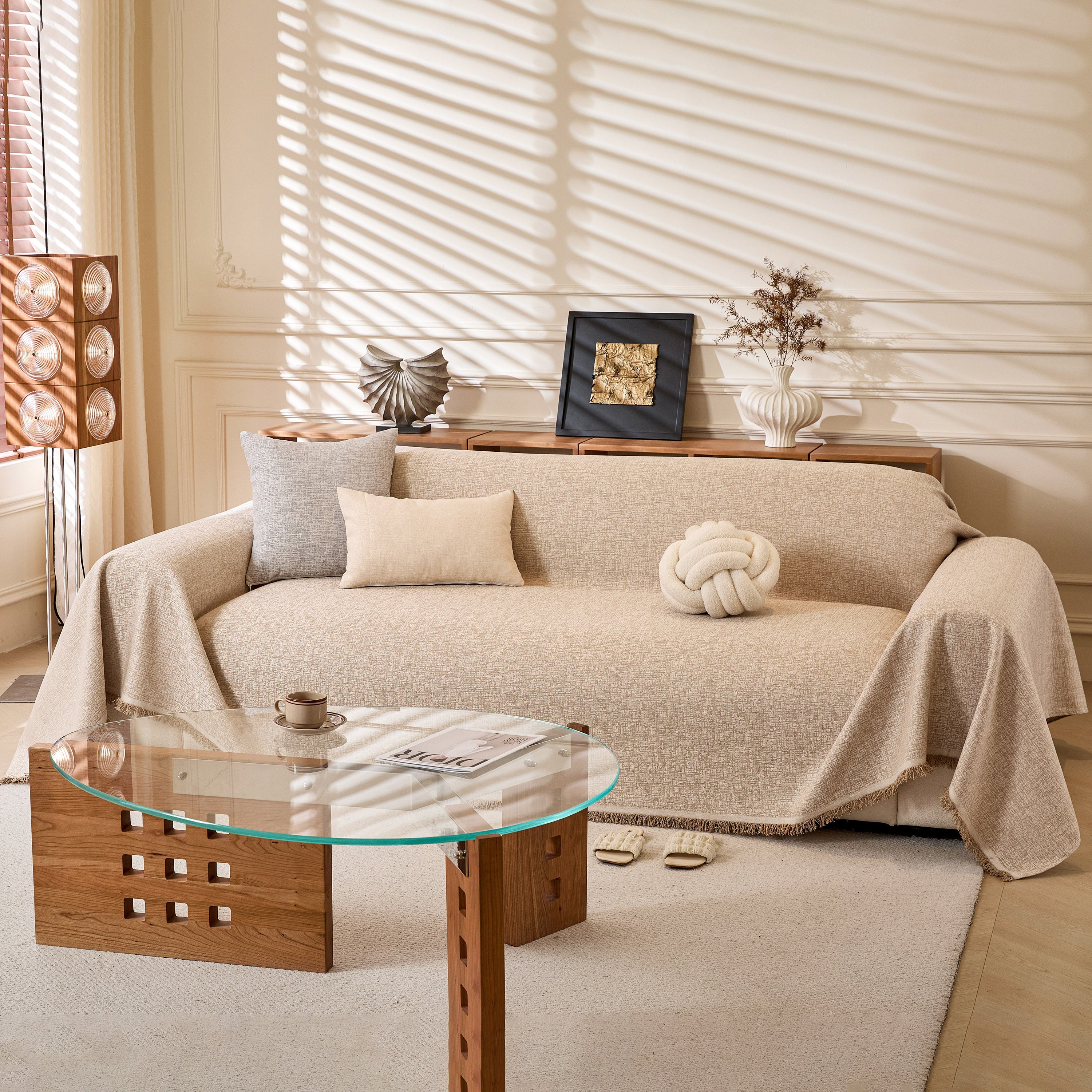 Natural Textured Linen Couch Cover, Breathable & Hypoallergenic Furniture Protector