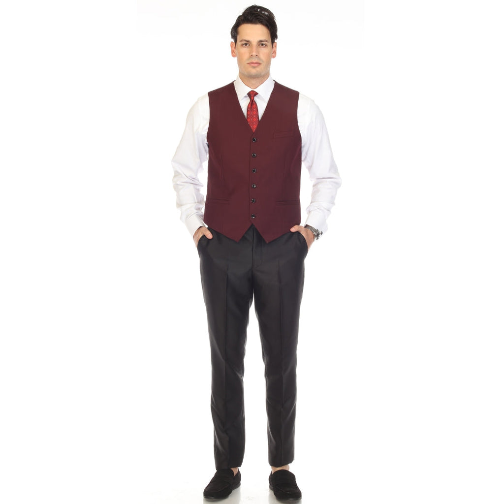 Men's Burgundy Vest - Solo Adjustable Suit Vest & Waistcoat for Wedding, Groomsmen & Prom, Sizes 36-52 | Ferrecci