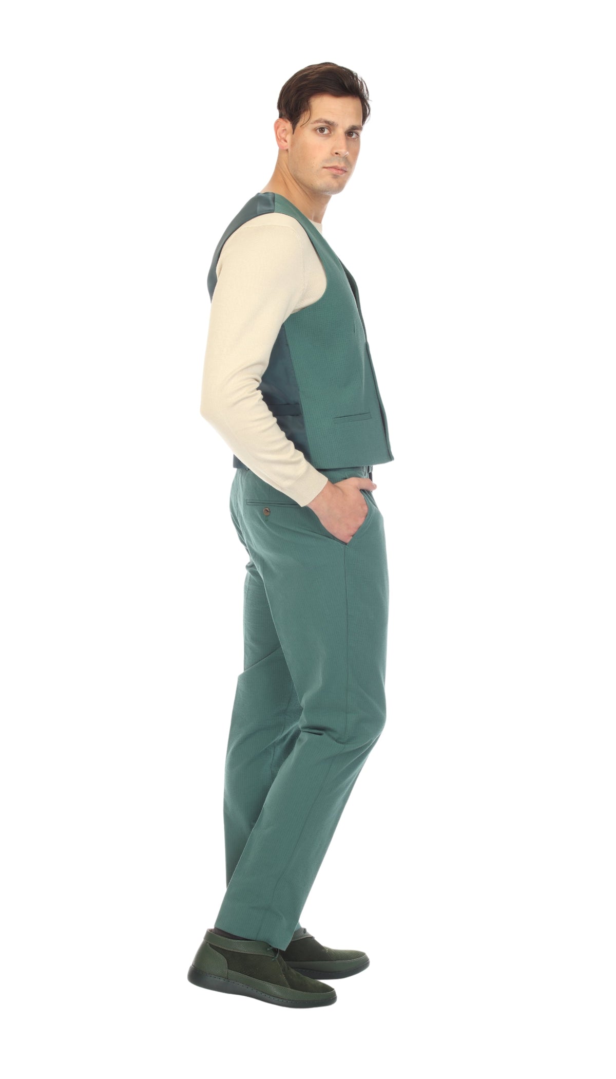 Men's Hunter Green Grant Double Breasted Seersucker Vest