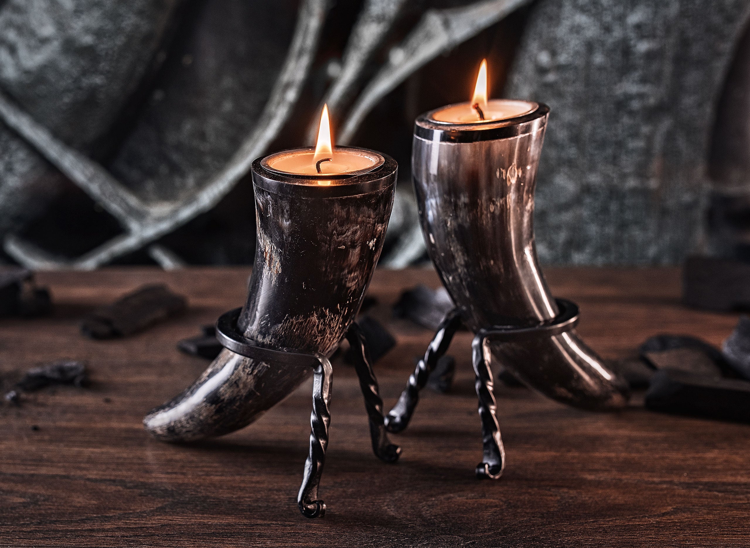 Viking Candle Holders – Ox Horn Tealight Set of 2