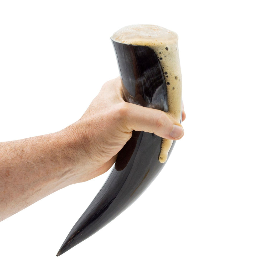 Viking Drinking Horn – Ox Horn with Wooden Stand