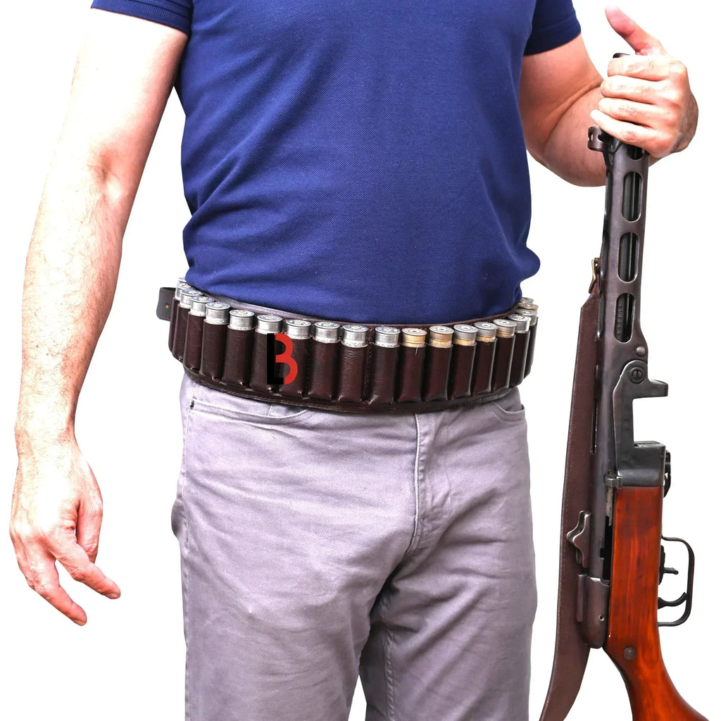 Cowhide Leather Shotshell Bandolier Belt 20-Shell Ammunition Carrier | Hunting Shell Holder