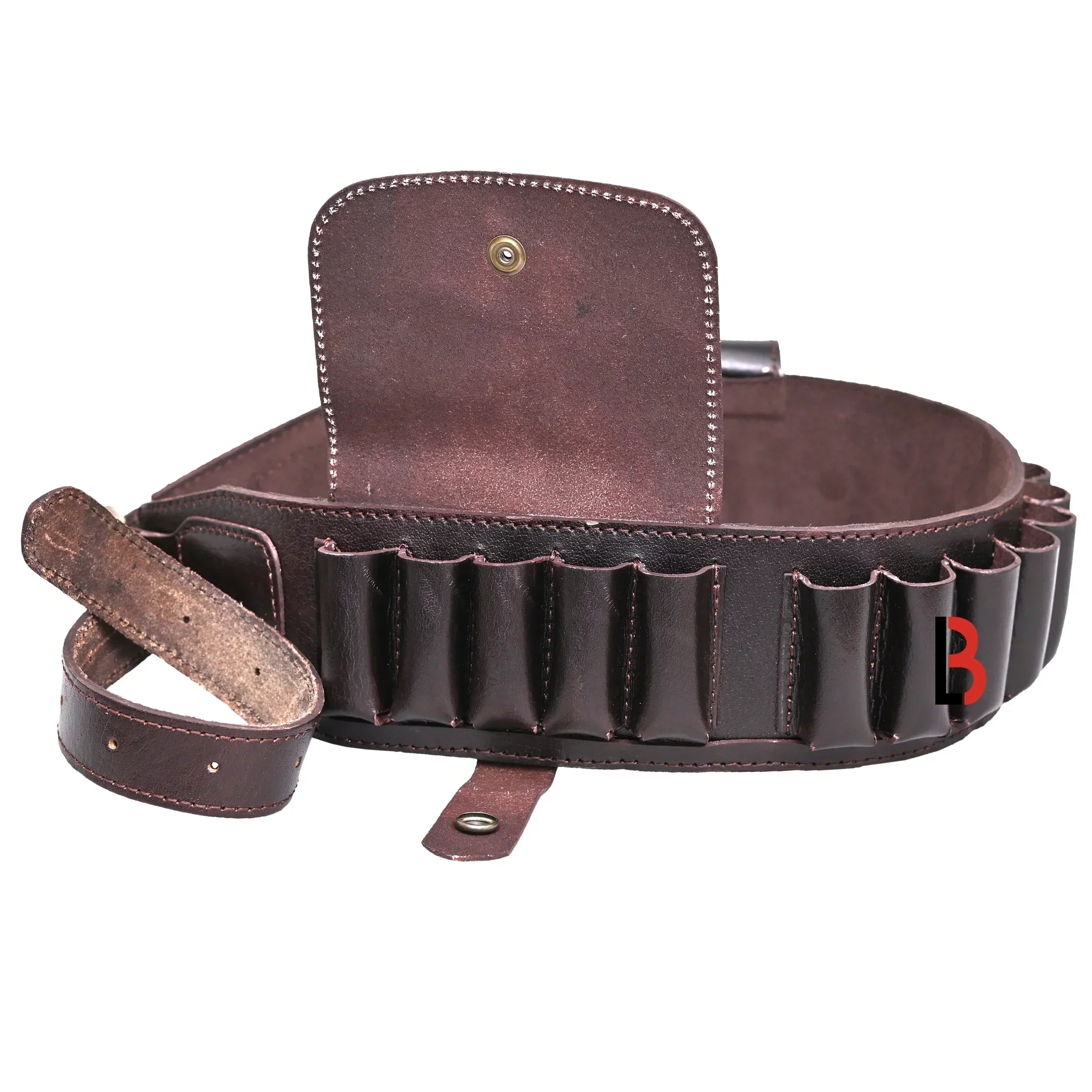 Cowhide Leather Shotshell Bandolier Cartridge Belt Two Flap Ammunition Carrier