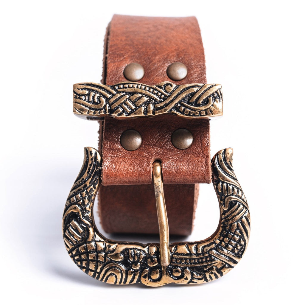 Viking Leather Belt – Brass Buckle Medieval Belt