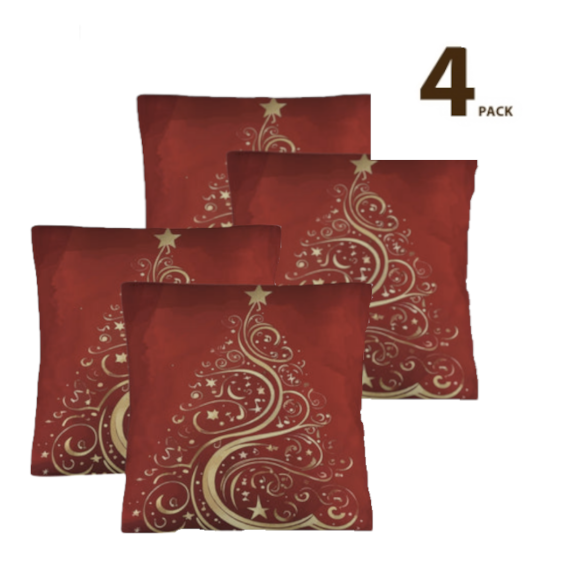 Gold Christmas Tree on Red Pillow Cases Throw Pillow Covers - 18 x 18 inch