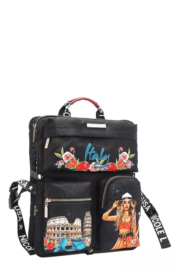 Nicole Lee USA Multi Pocket Travel Backpack Vintage Style