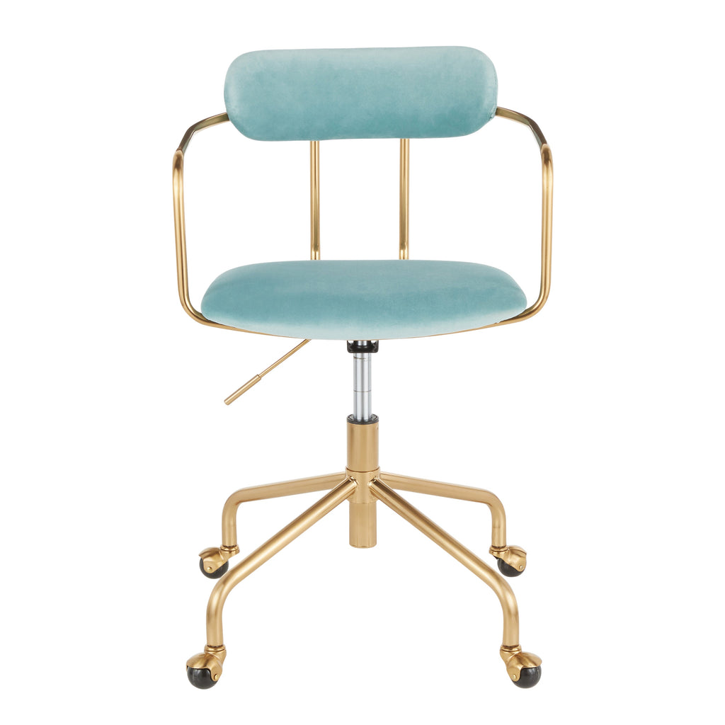 Demi Contemporary Office Chair in Gold Metal and Light Blue Velvet by LumiSource