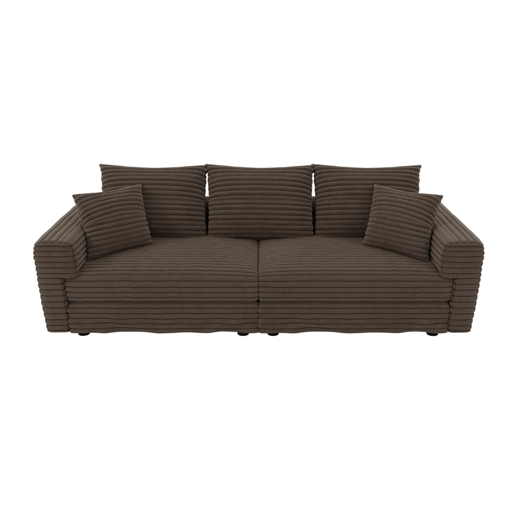 82.7 ' Plush Corduroy 3-Seat Sofa, Modern Comfy Upholstered Sofa Cloud Couch, Deep Seat Couches with Soft Pillows and 1 Ottomans, Convertible Sofa Lounge Chair, for Living Room,Apartment,Office,Camel