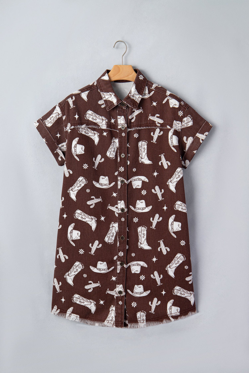 Western Cowgirl Cactus Raw Edge Denim Dress