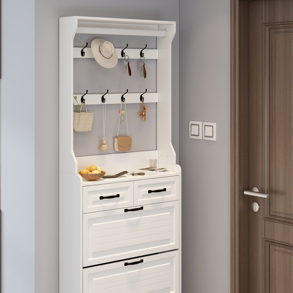 NEW White color shoe cabinet  with 3 doors 2 drawers with hanger,large space for storage