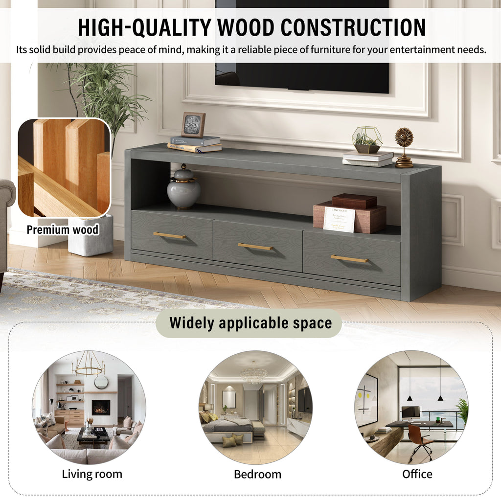 Mirod Stylish TV Stand with Ample Storage,Classic Design with Three Drawers and Spacious Surface,Minimalist Metal Handles,Versatile as TV Console or Side Cabinet