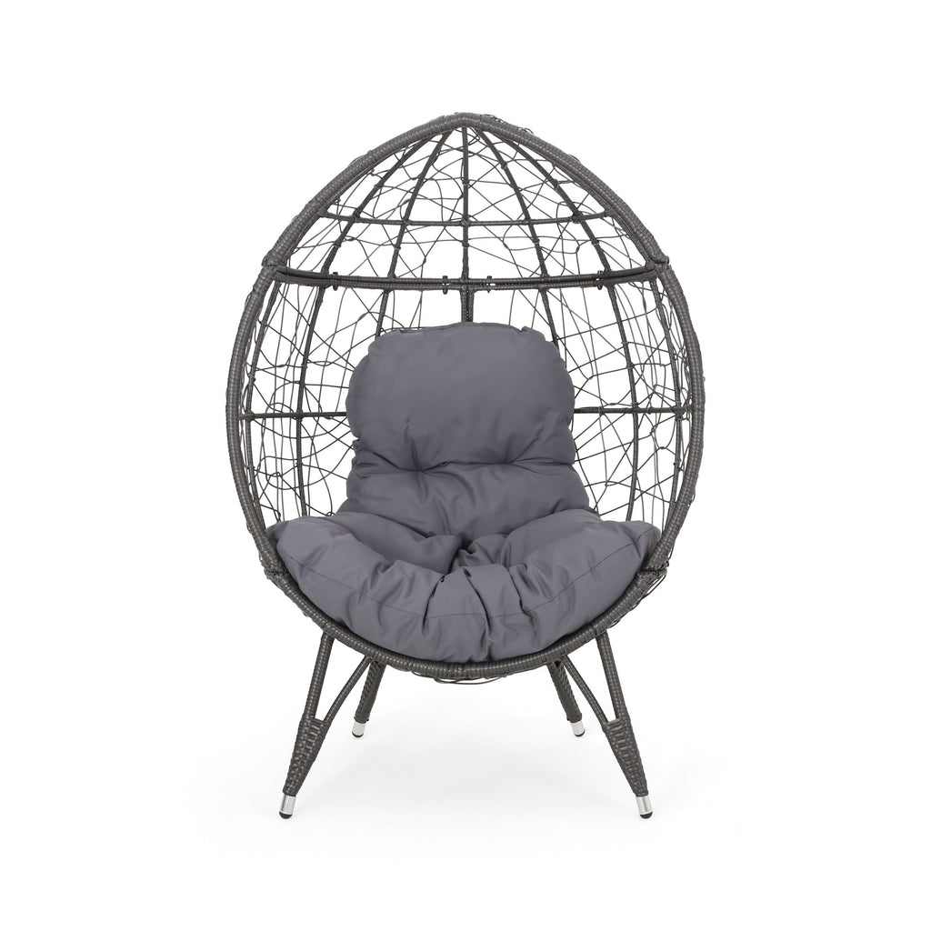 Cosmos Round Hammered Iron Teardrop Chair, Grey