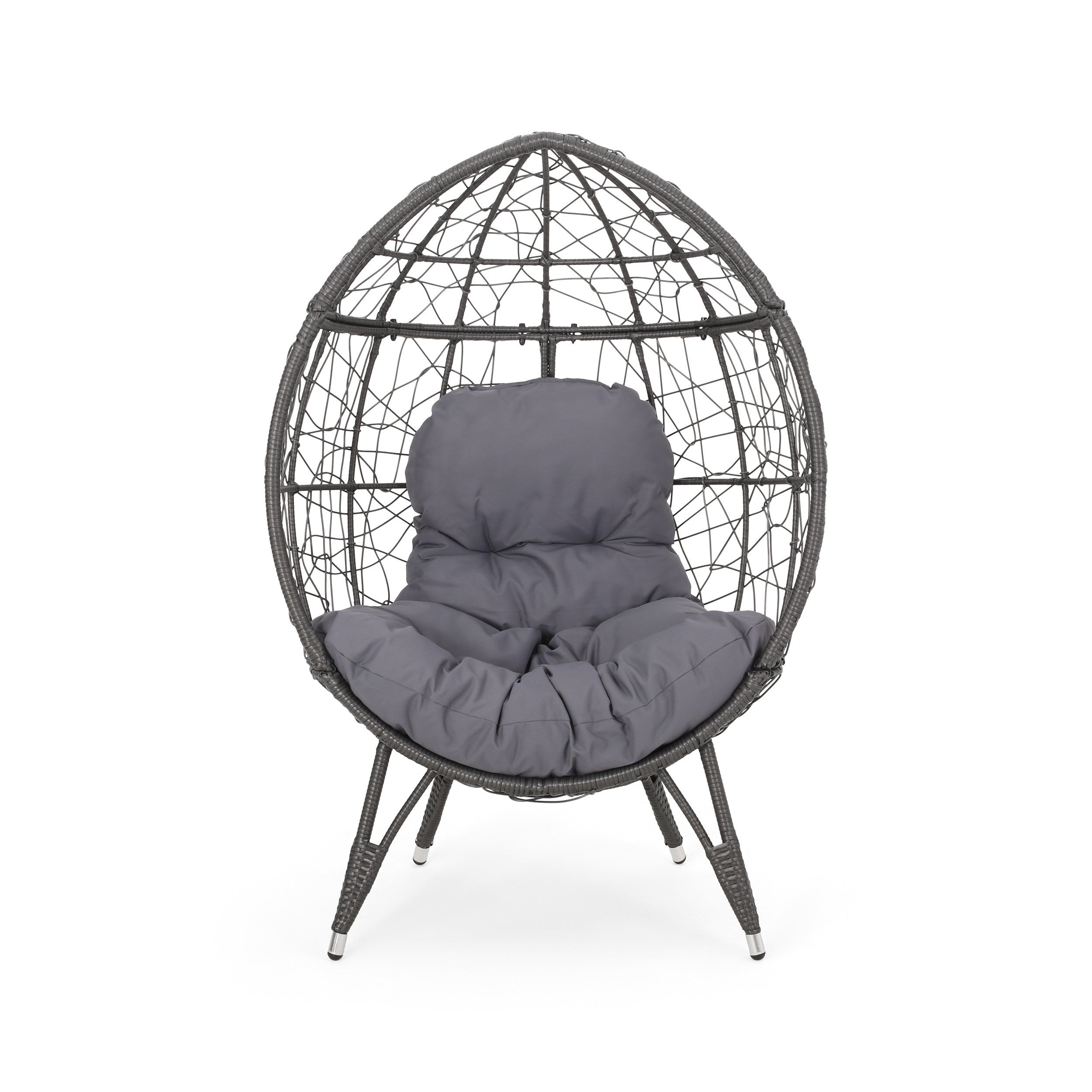 Cosmos Round Hammered Iron Teardrop Chair, Grey