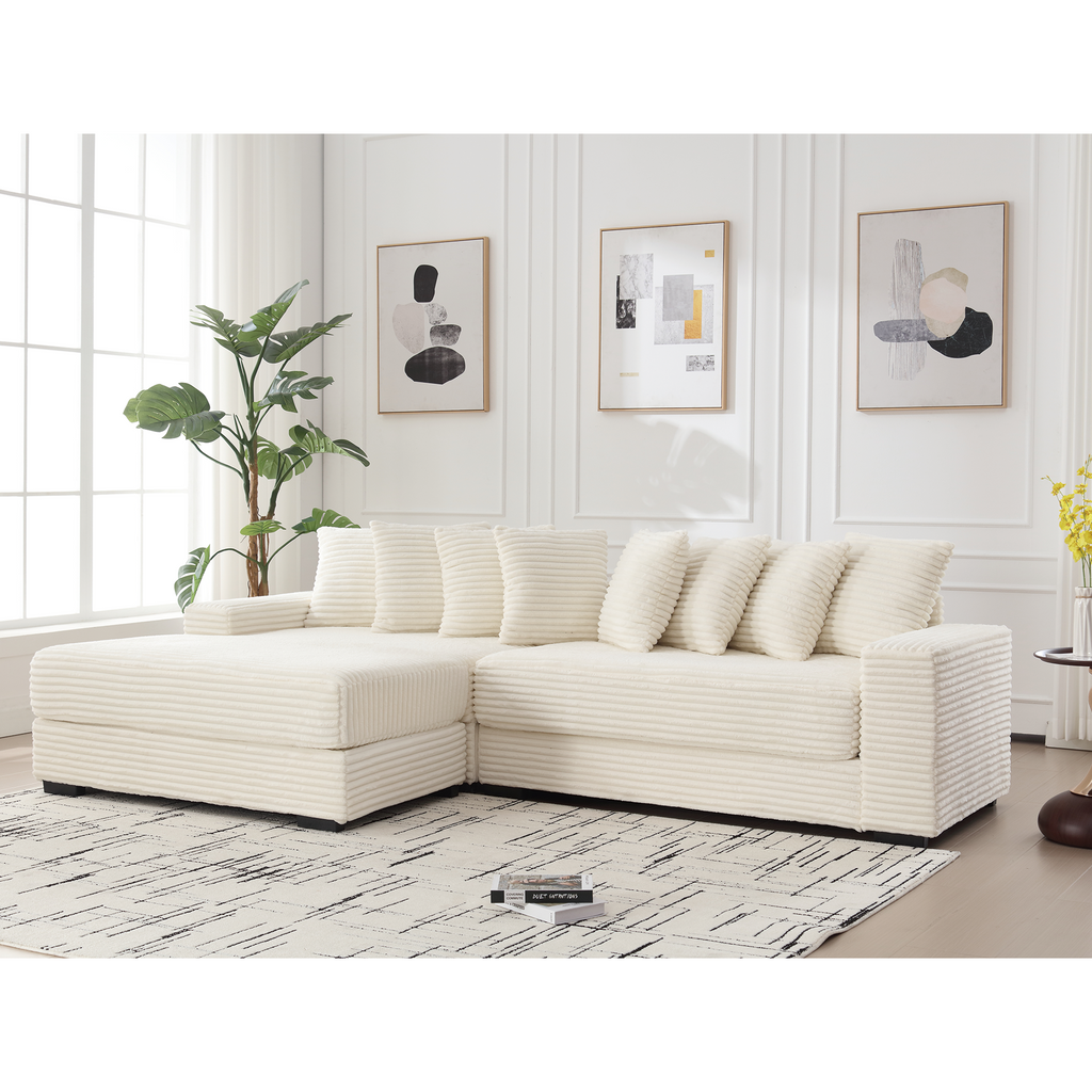 [NEW ARRIVED] [VIDEO PROVIDED] Oversized Two-Piece  Couches,  L Shaped Sofa, Corduroy, Left Chaise Daybed,with Armrests,Eight Throw Pillows,Corner Sofa,Easy To Assemble, Beige