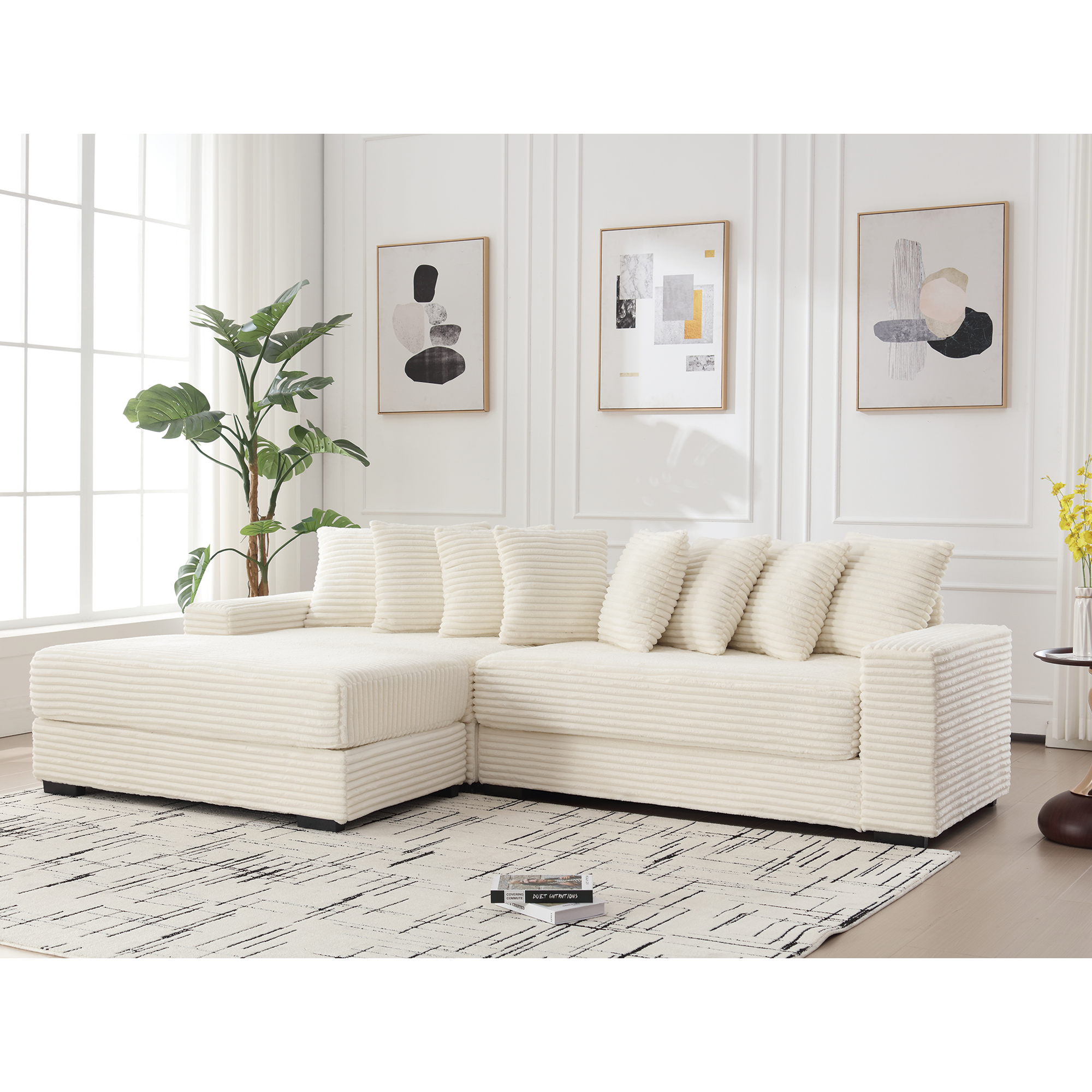[NEW ARRIVED] [VIDEO PROVIDED] Oversized Two-Piece  Couches,  L Shaped Sofa, Corduroy, Left Chaise Daybed,with Armrests,Eight Throw Pillows,Corner Sofa,Easy To Assemble, Beige
