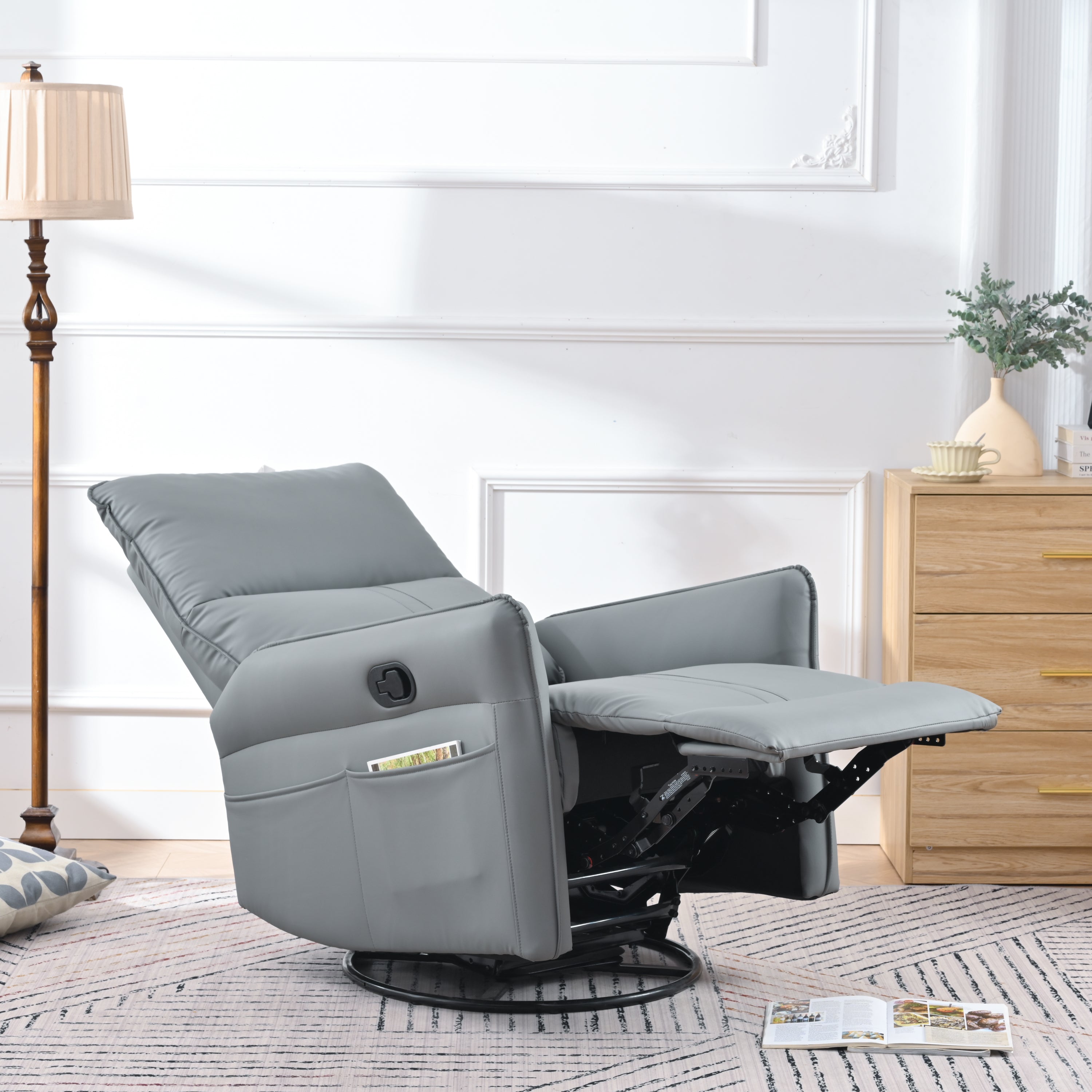 Rocker Recliner Chair,360° Swivel Nursery Rocking Chair,Glider Chair,Modern Small Rocking Swivel Recliner Chair for Bedroom,Living Room Chair Home Theater Seat,Side Pocket(Blue-gray+360° Swivel)
