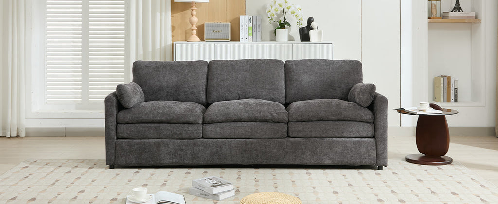 Cozy Upholstered Oversized 3-Seater Cloud Sofa with Double Cushion in Grey Chenille