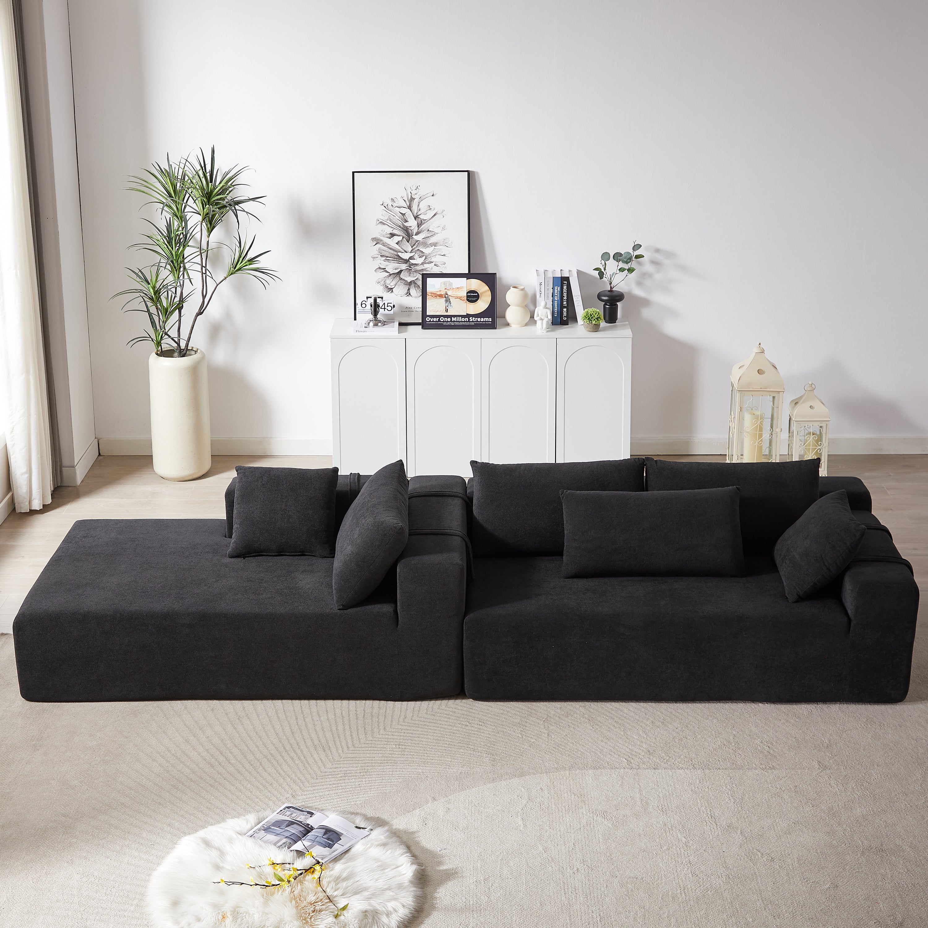 Modern Chenille Upholstered Sectional Sofa Couch Set,Modular 108' L Shaped Sectional Living Room Sofa Set With 6 Pillows,Free Combination Sofa Couch for Living Room,Bedroom(Left Chaise)W834P240009