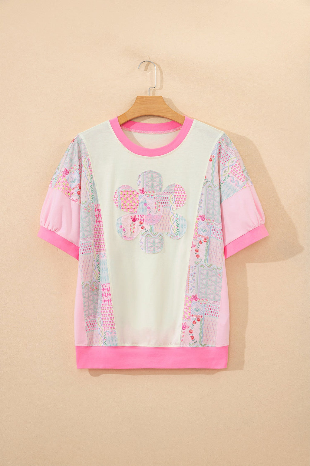 Floral Colorblock Patchwork Short Sleeve Top