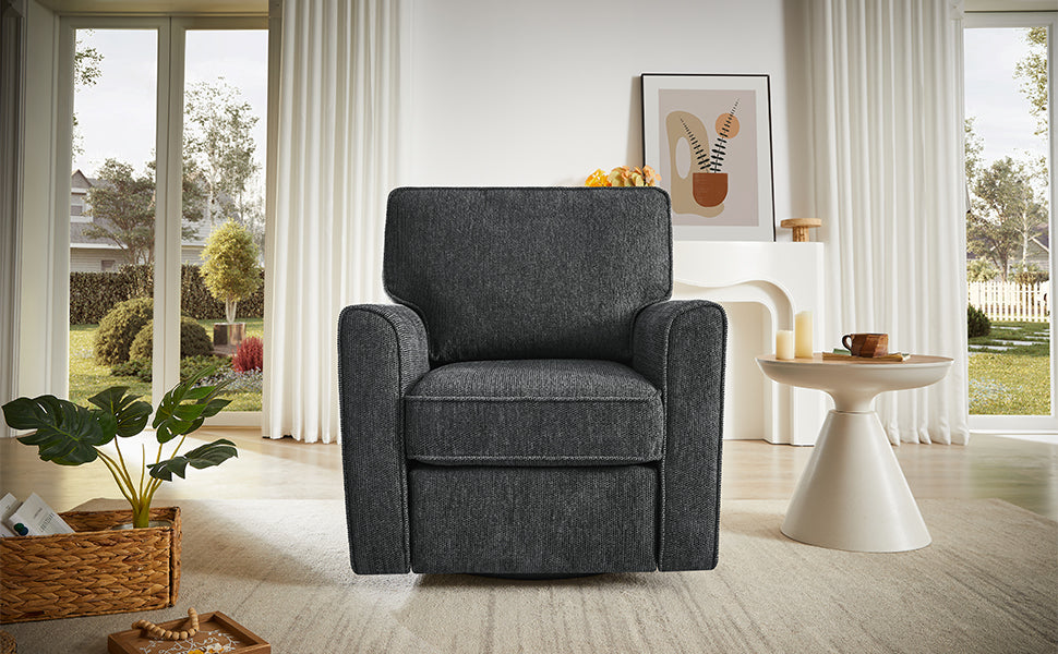 360° Swivel Chair Accent Barrel Armchair with Side Pockets, Grey Chenille, Compact Design for Living Room, Bedroom, Office