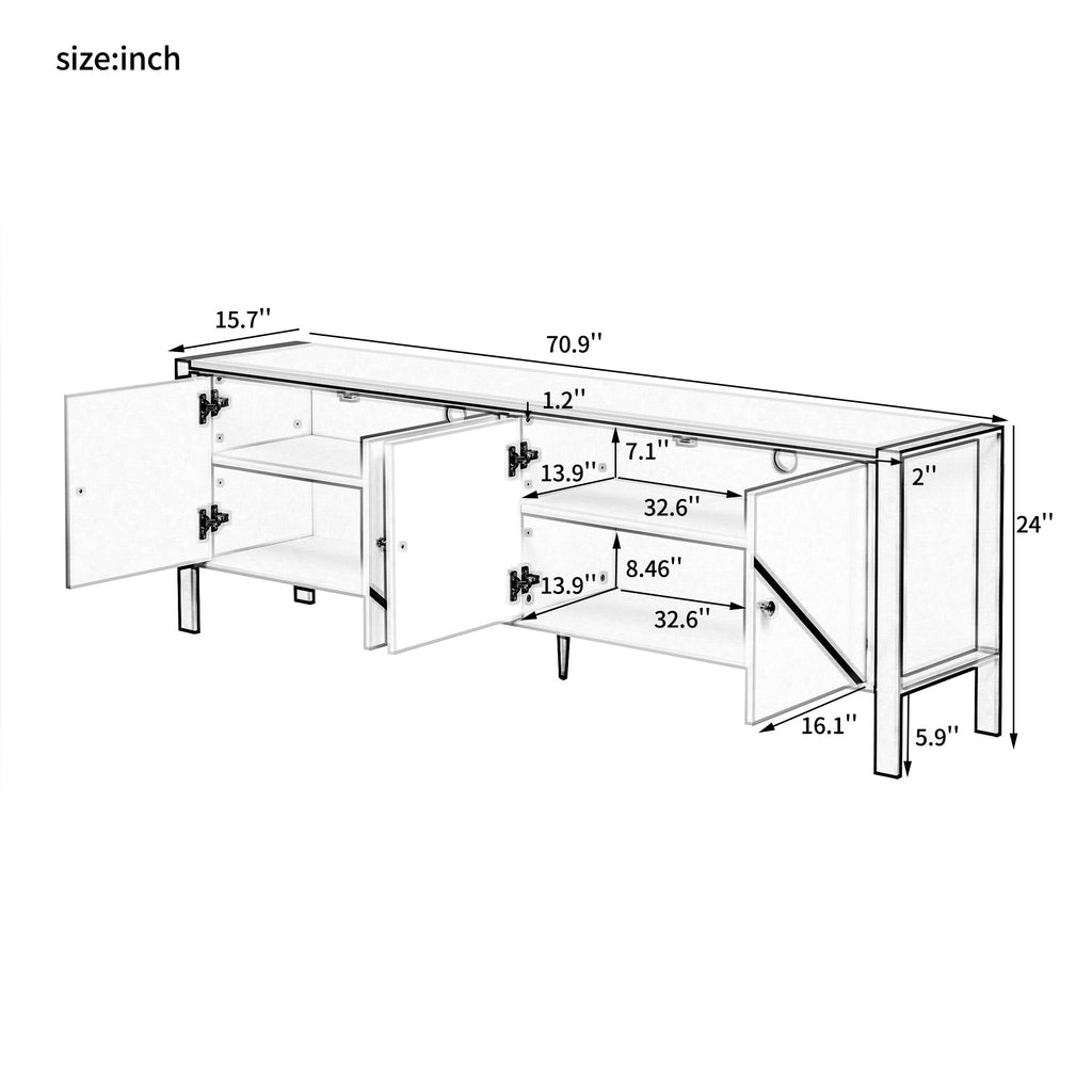 U-Can 70.9''Modern Minimalist TV Stand for TVs up to 75 Inches, Entertainment Center Media Console Cabinet with 2 Spacious Cabinets for Living room