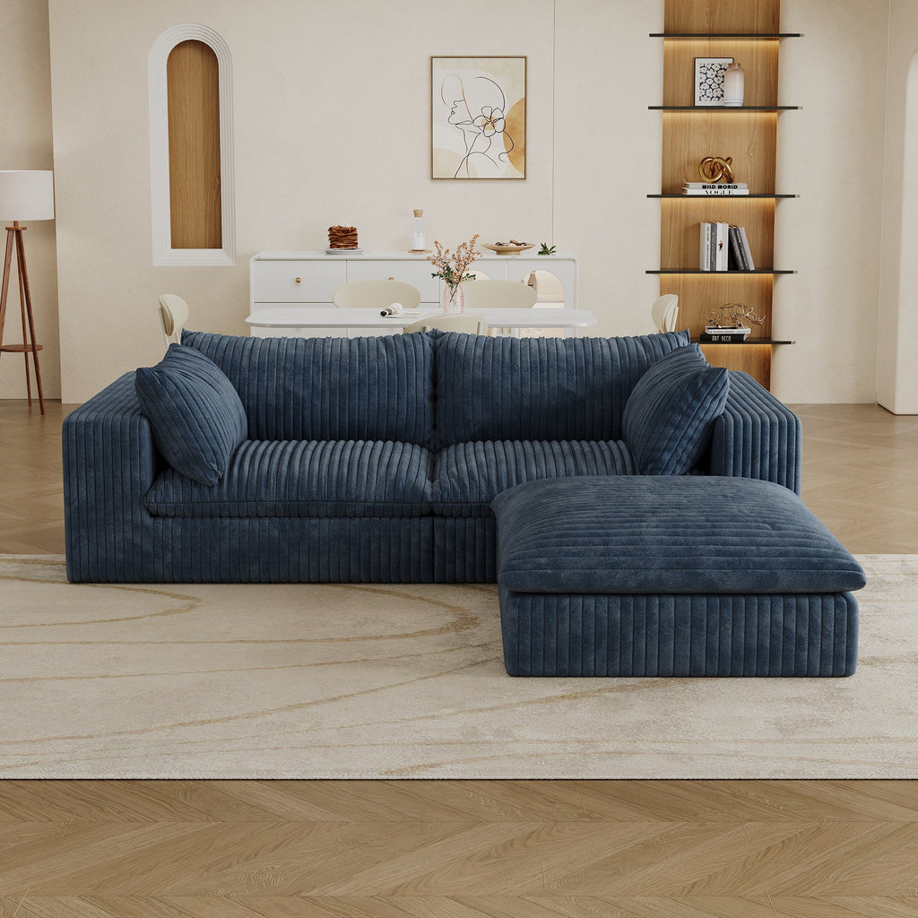 39.8' Cloud Sofa,Corduroy Fabric,Deep Seat Couches,Double-layer design,Removable  Cushion,No Assembly, DIY Combination for Living room, Bedroom,Conference room ,Apartment,Blue