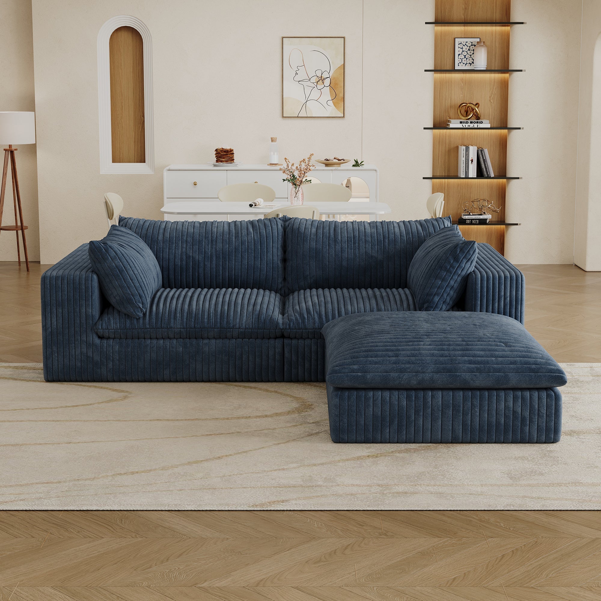 39.8' Cloud Sofa,Corduroy Fabric,Deep Seat Couches,Double-layer design,Removable  Cushion,No Assembly, DIY Combination for Living room, Bedroom,Conference room ,Apartment,Blue