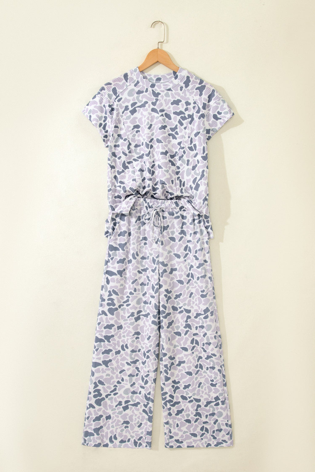 Camo Corded Knit Tee & Drawstring Pants Set