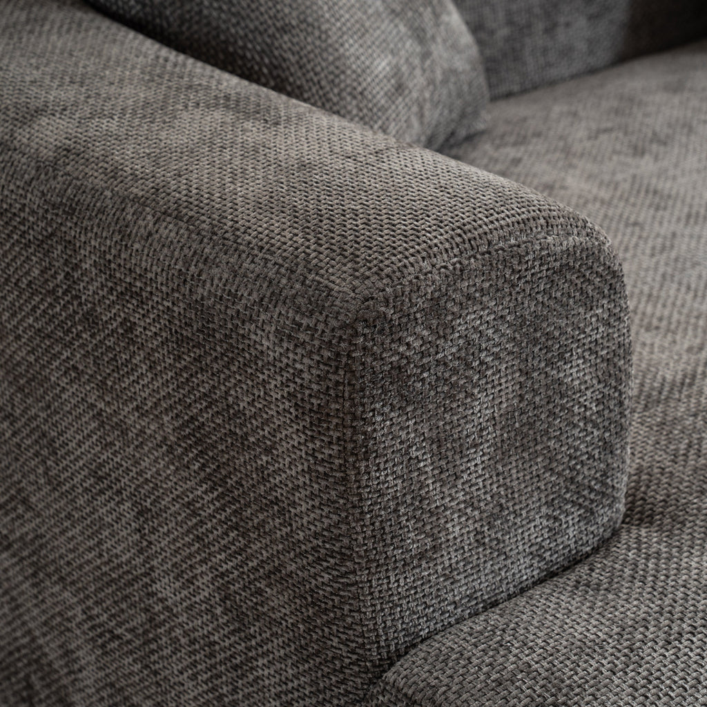 Modern Style Gray Curved Sofa, Soft Cushioned Corduroy Sofa with 3 Pillows, Living Room Cream White Super Smooth Curved Fabric Sofa
